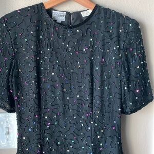 Vintage STENAY Silk Sequin Short Sleeve Mini Dress